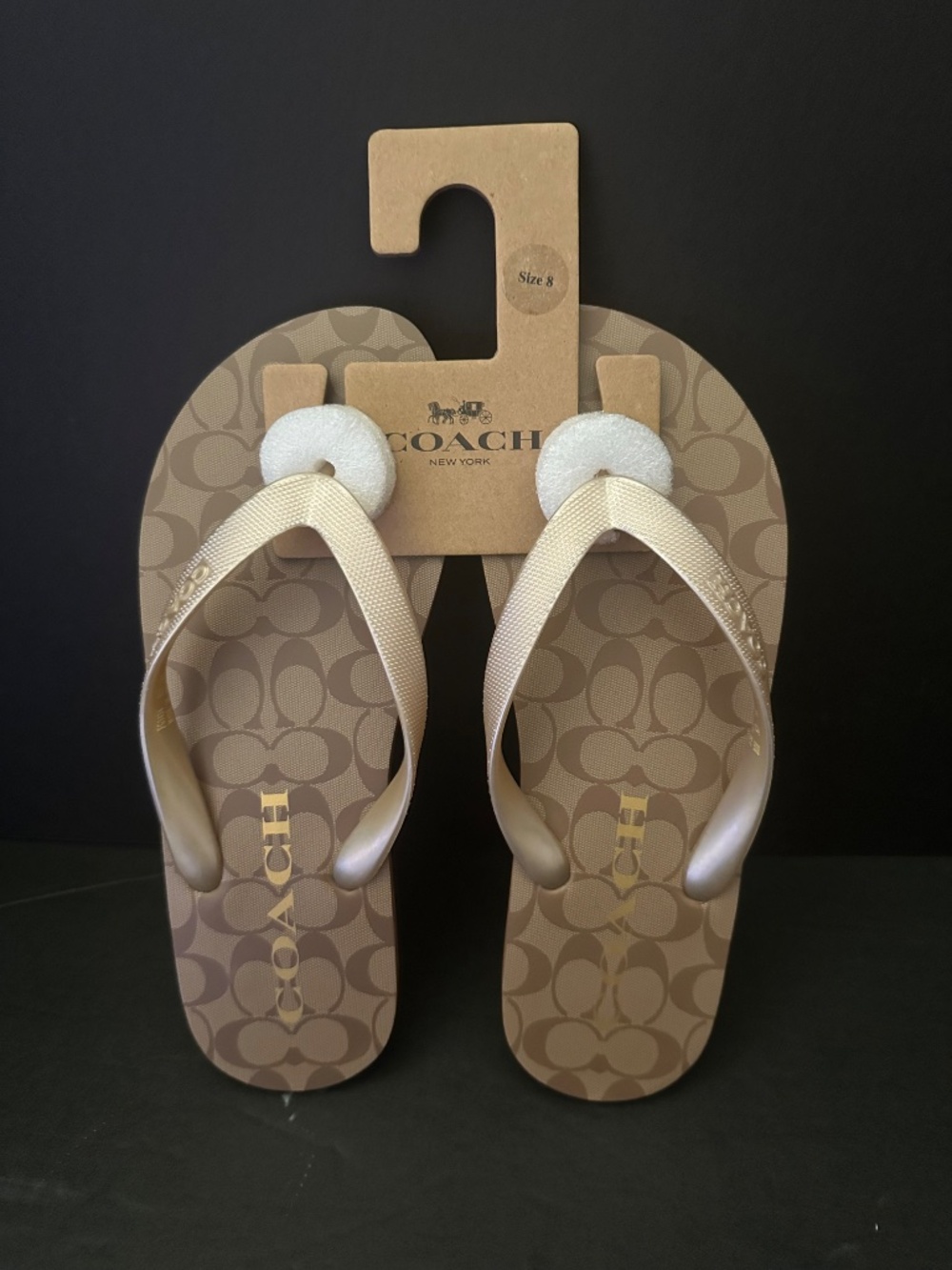 Coach Zak Flip Flops Khaki/Gold - Picture 2 of 3